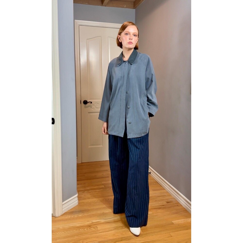 London Fog Vintage Blue Faux Suede Collared Button Down Jacket Size M